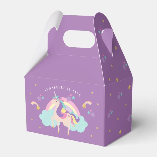 Purple | Cute Rainbow Unicorn Personalized Favour Box (Front Side)