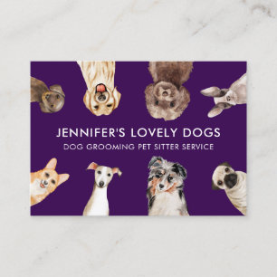 Purple Cute Small Size Dogs Pet Sitter Business Card