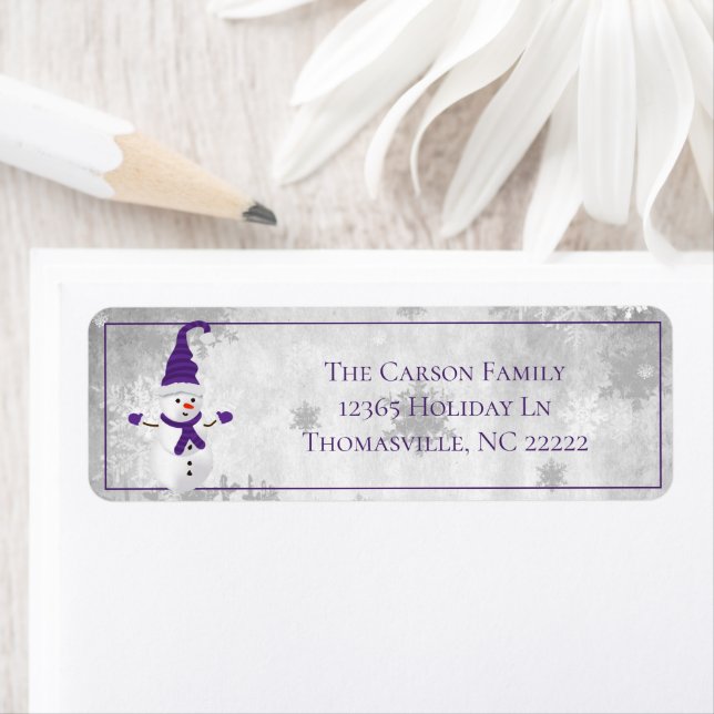 Purple Cute Snowman Address Label (Insitu)