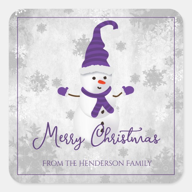 Purple Cute Snowman Christmas Sticker (Front)