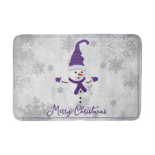 Purple Cute Snowman Holiday Bath Mat