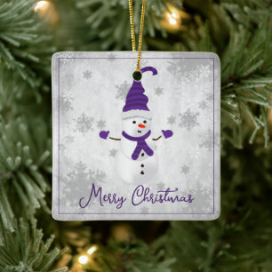 Purple Cute Snowman Holiday Ornament