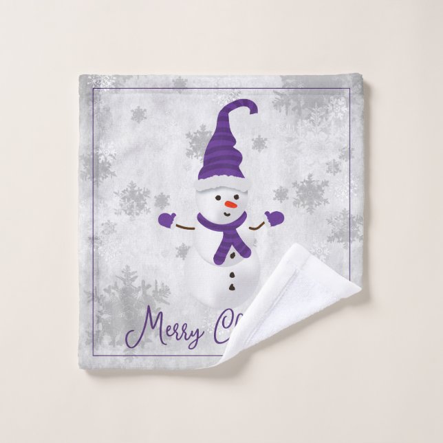 Purple Cute Snowman Holiday Towel Set (Wash Cloth)