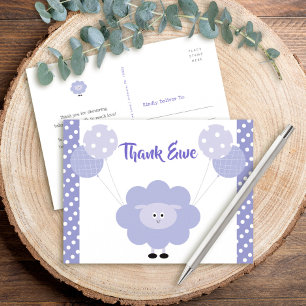 Purple Cute Sweet Lamb, Baby Shower Thank You Postcard