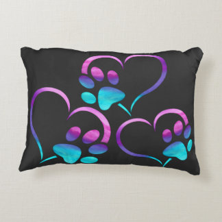 Purple Cyan Dog paw Print Heart  Decorative Cushion