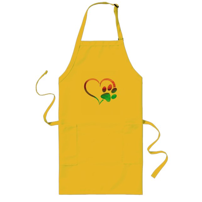 Purple Cyan Dog paw Print Heart  Long Apron (Front)