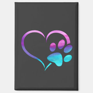 Purple Cyan Dog paw Print Heart Magnet