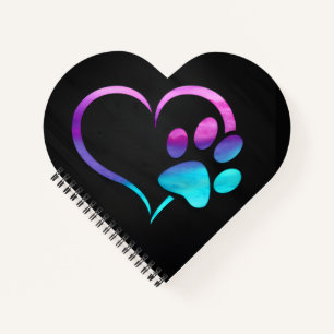 Purple Cyan Dog paw Print Heart  Notebook