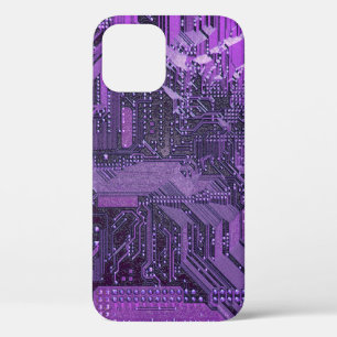 Purple Cyber Circuit Board Tech Art Electronics iPhone 12 Case