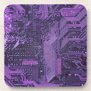 Purple Cyber Circuit Board Tech Art Electronics Coaster