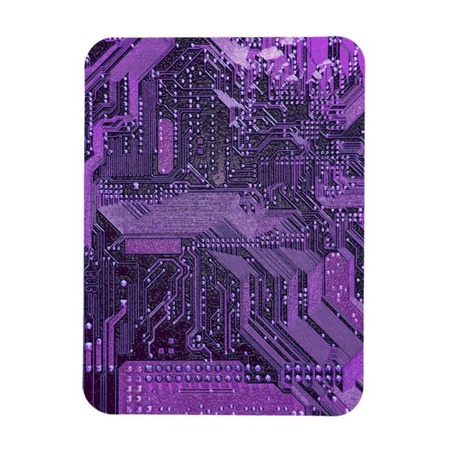 Purple Cyber Circuit Board Tech Art Electronics Magnet (Vertical)