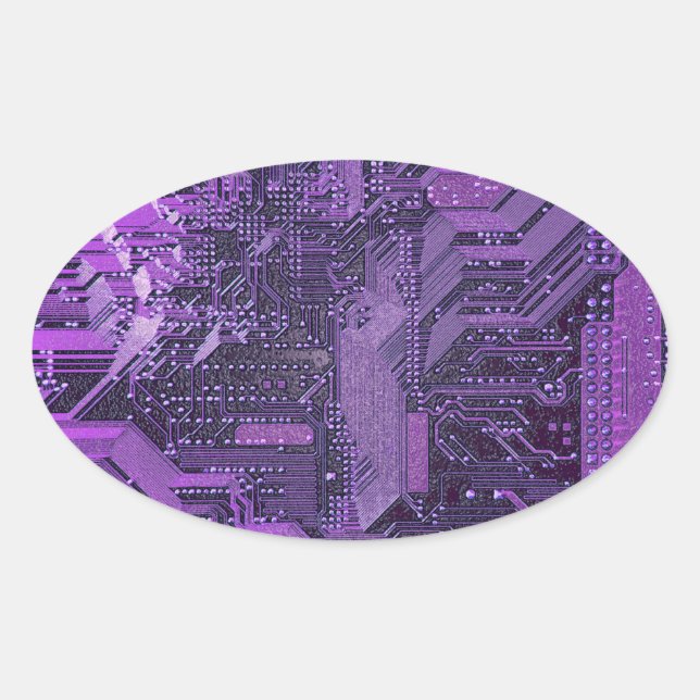 Purple Cyber Circuit Board Tech Art Electronics Oval Sticker (Front)