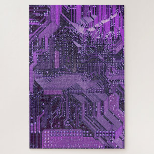 Purple Cyber Circuit Board Tech Electronics Jigsaw Puzzle