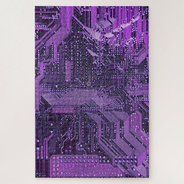 Purple Cyber Circuit Board Tech Electronics Jigsaw Puzzle (Vertical)
