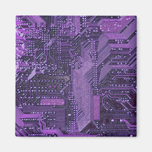 Purple Cyber Circuit Board Tech Electronics Magnet