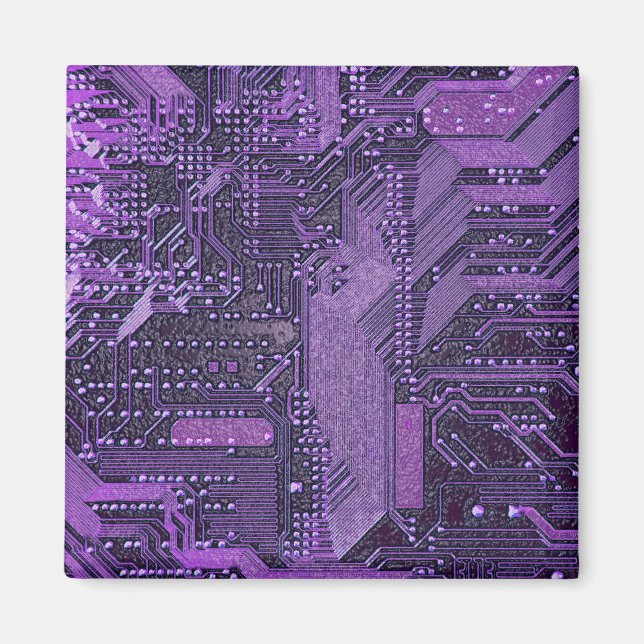 Purple Cyber Circuit Board Tech Electronics Magnet (Front)