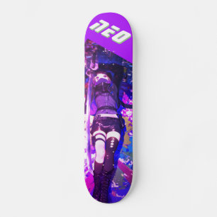 Purple Cyberpunk Anime Girl Ninja Kunoichi Skateboard