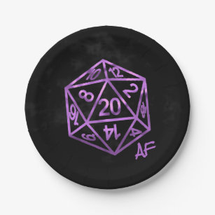 Purple D20 Crit AF   RPG Tabletop Role Player Dice Paper Plate