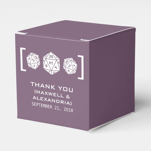 Purple D20 Dice Gamer Favour Boxes (Front Side)
