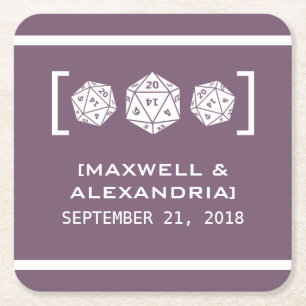 Purple D20 Dice Gamer Paper Coasters