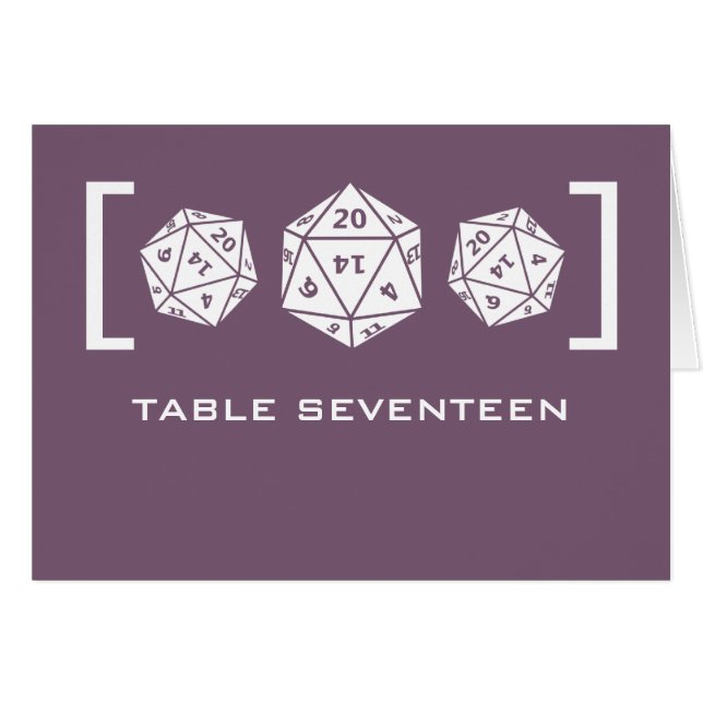 Purple D20 Dice Gamer Table Number Card (Front Horizontal)