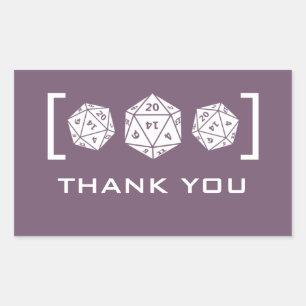 Purple D20 Dice Gamer Thank You Stickers