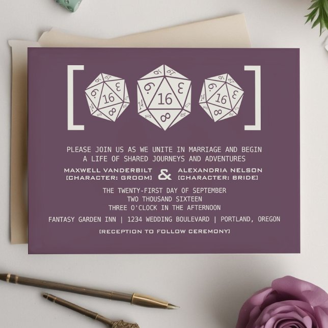 Purple D20 Dice Gamer Wedding Invitation (Purple D20 Dice Gamer Wedding Invitation)