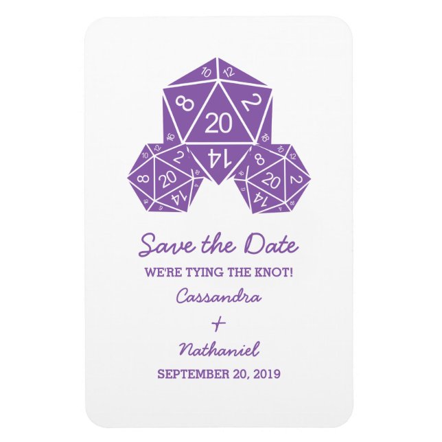 Purple D20 Dice Save the Date Magnet (Vertical)