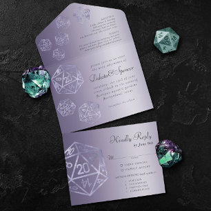 Purple D20   Elegant RPG Dice Wedding Meal Choice All In One Invitation