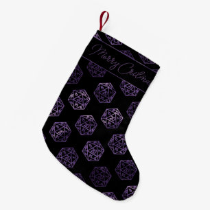 Purple D20 Pattern   RPG Tabletop Role Player Dice Small Christmas Stocking