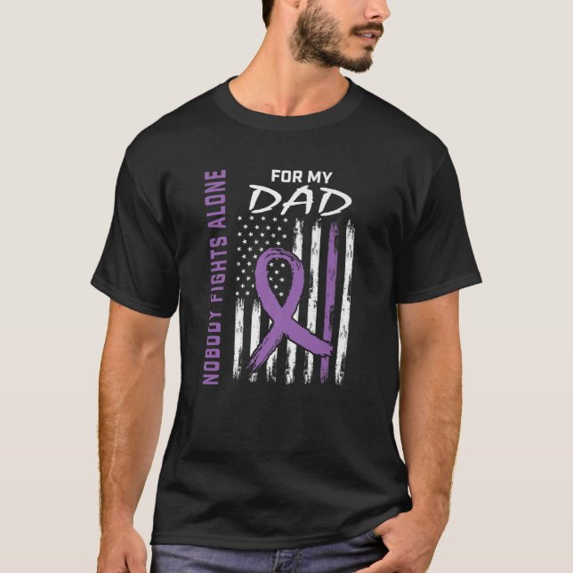Purple Dad Alzheimers Awareness Flag Dementia Fami T-Shirt (Front)