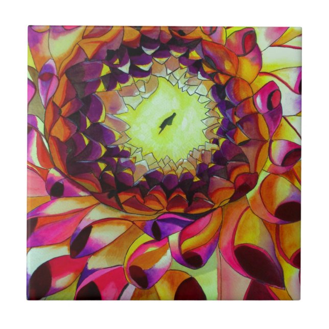 Purple Dahlia abstract original flower art Tile (Front)