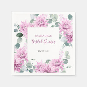 Purple Dahlia Eucalyptus Botanical Bridal Shower  Napkin