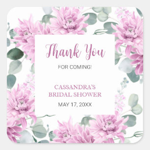 Purple Dahlia Eucalyptus Botanical Bridal Shower Square Sticker