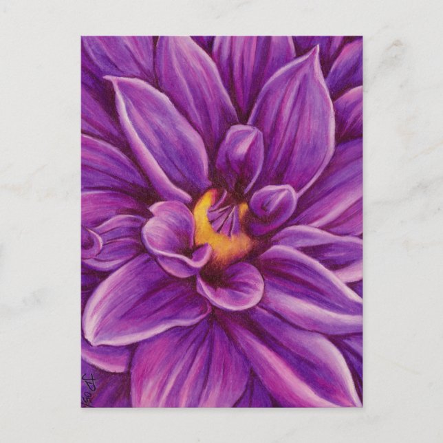 Purple Dahlia Flower Original Art Postcard (Front)