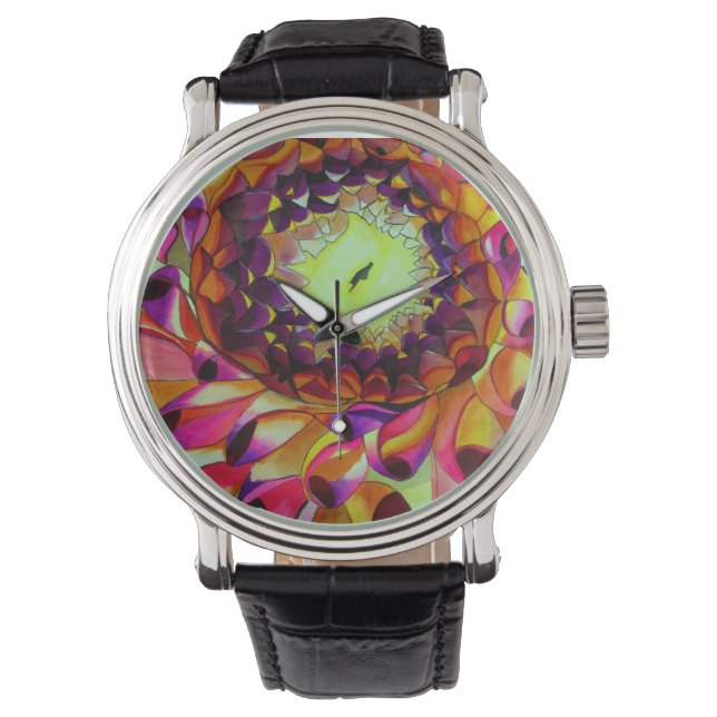 Purple Dahlia flower watch by Sacha Grossel Art (Front)