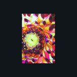 Purple Dahlia flower watercolour pop art painting Canvas Print<br><div class="desc">with original,  unique art design from watercolour floral painting of close up,  macro dahlia flower in exquisite almost 3D detail. This design is brightly coloured with purple,  hot pink and yellow shades for lovers of botanical art or for lovers of bright,  intense colours.</div>