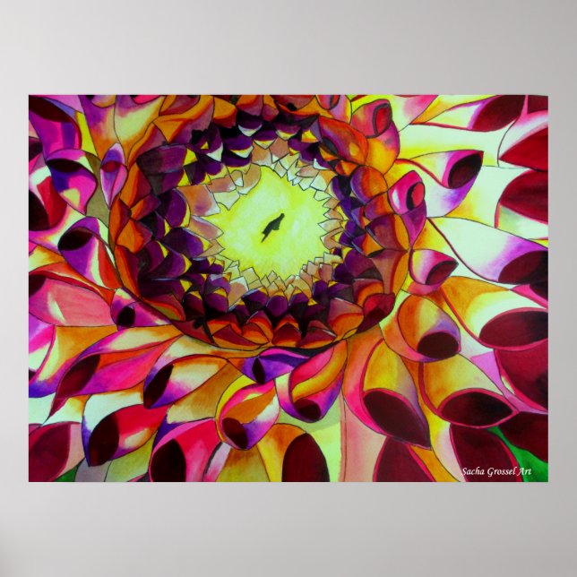 Purple Dahlia original pop art flower painting Poster (Front)