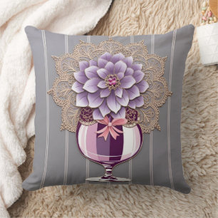 Purple Dahlia Vase Vintage Lace Newlywed  Cushion