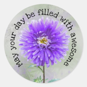 Purple Dahlia With Quote Classic Round Sticker