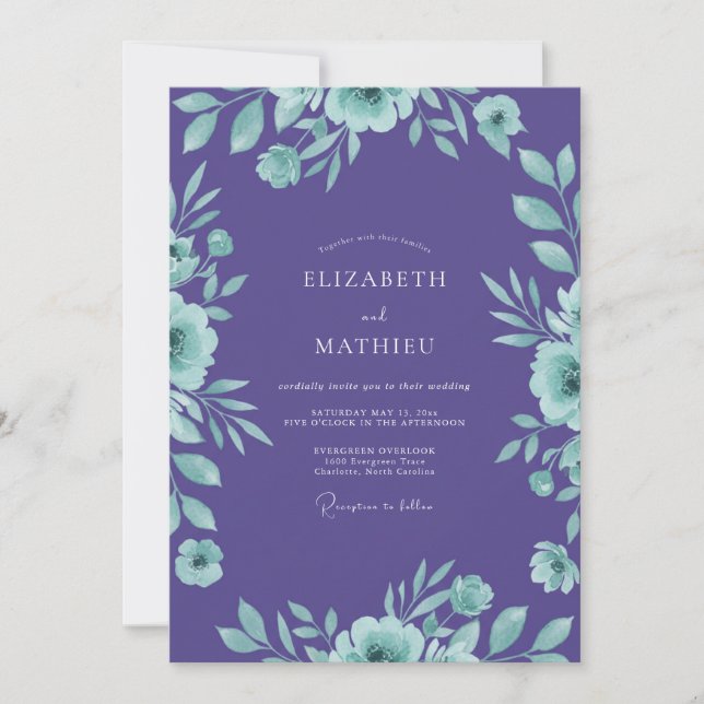 Purple Dainty Botanical Wedding Invitation (Front)