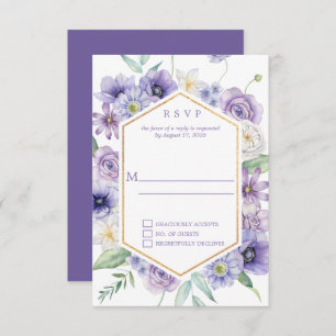 Purple Daisies, Anemones, Roses Geometric Frame RSVP Card