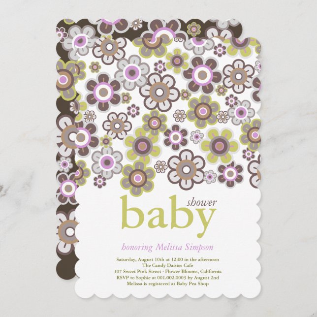 Purple Daisies Flowers Blooms Baby Shower Invite (Front/Back)