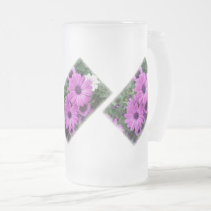 Purple daisies frosted glass beer mug