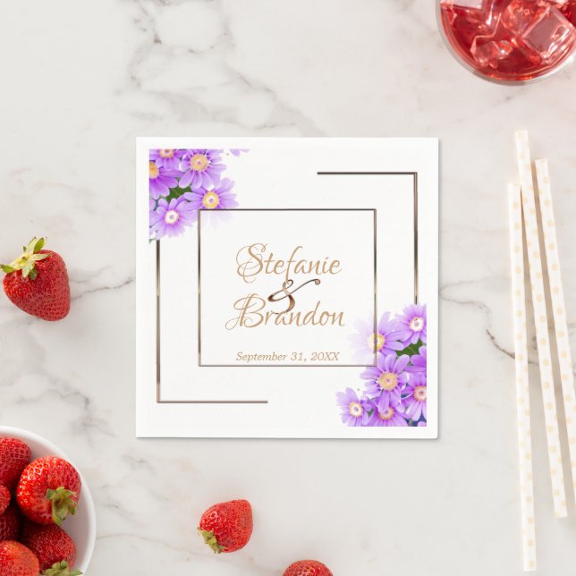 Purple Daisies/Gold Trim Napkin (Insitu)