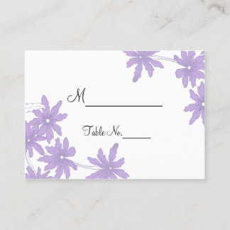 Purple Daisies on White Wedding Place Cards