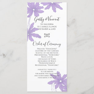 Purple Daisies on White Wedding Program Programme