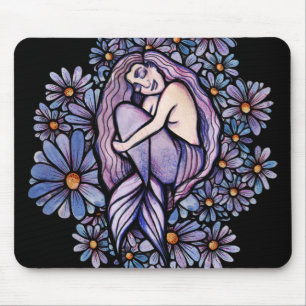 Purple Daisies Sleeping Mermaid Mouse Pad
