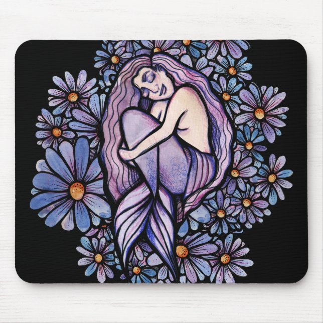 Purple Daisies Sleeping Mermaid                    Mouse Pad (Front)