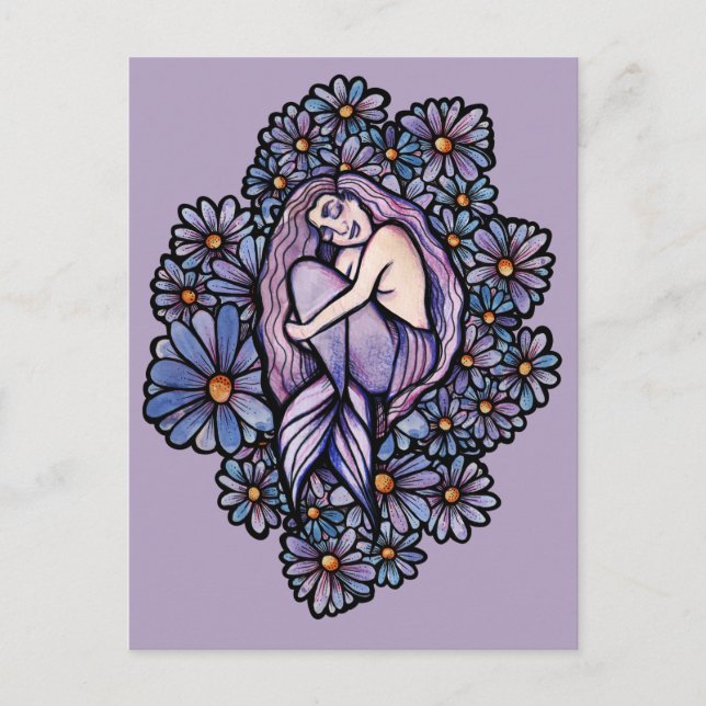 Purple Daisies Sleeping Mermaid                    Postcard (Front)